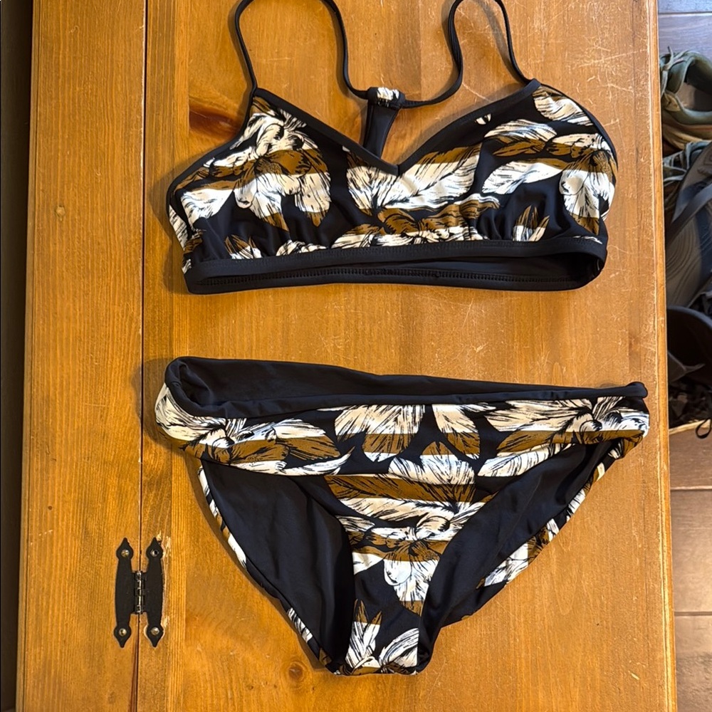 Black and Gold Floral Bikini Set